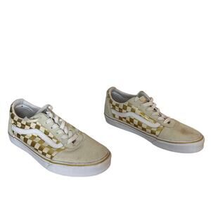 Vans Womens Gold Cream Checkerboard Skate Sneakers Size 9 Suede Canvas Skater